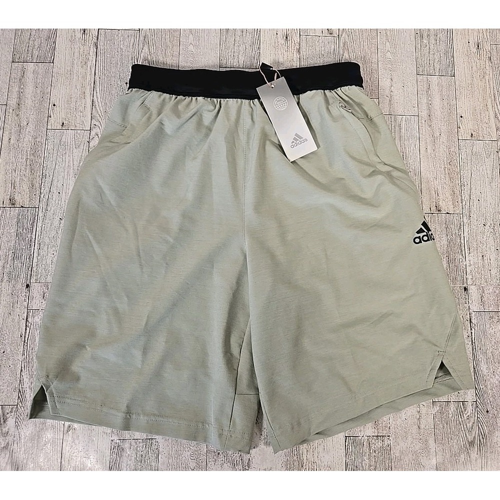 adidas Training Shorts XS Sage Green Axis Woven Zipper Side Pockets Athletic NEW